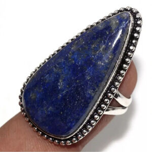 Size 5.5 Handcrafted Huge Lapis Lazuli 925 Sterling Silver Ring